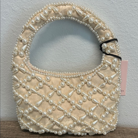 Sincerely Jules Pearl-Embellished Tan Mini Bag - Picture 1 of 13